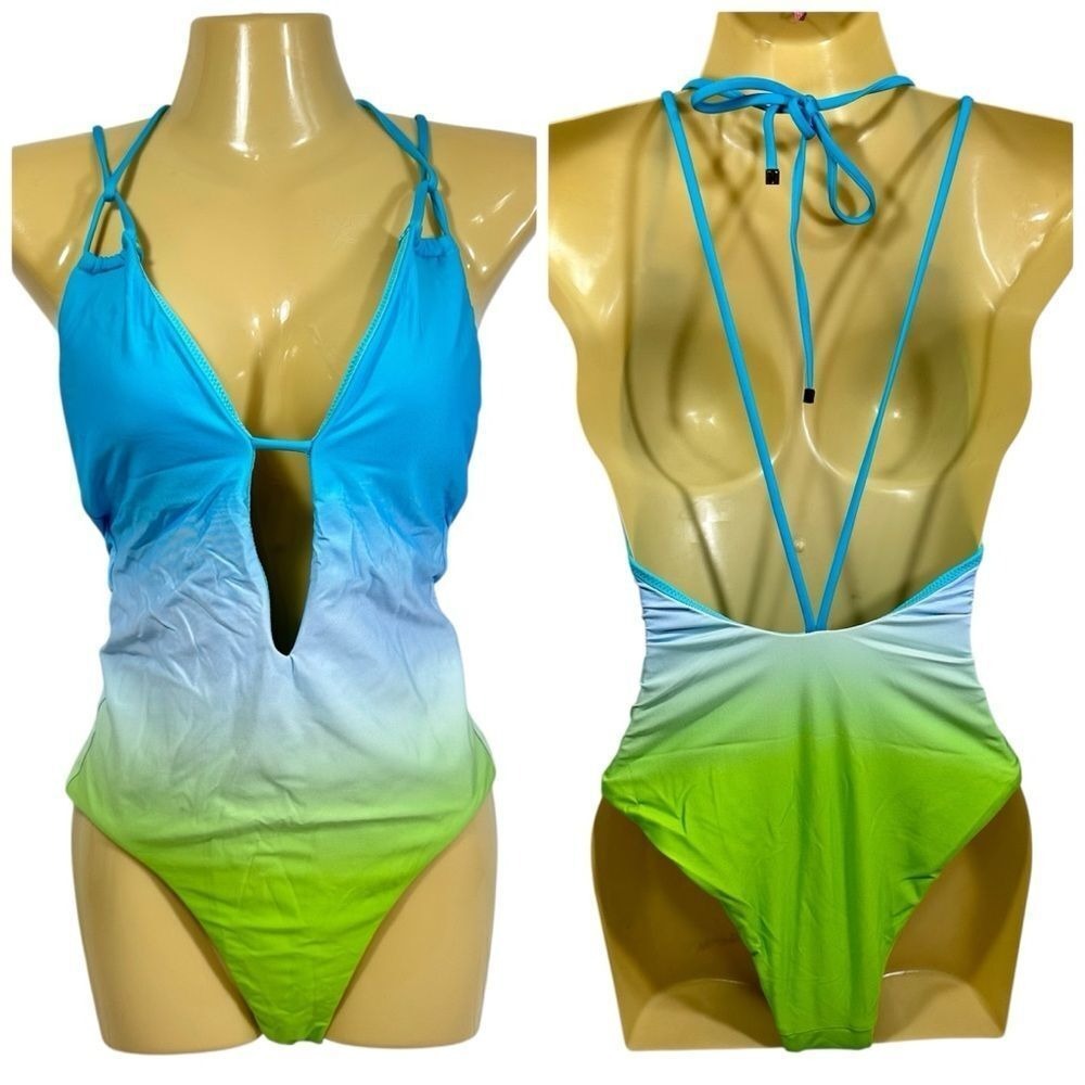 New Victoria's Secret Ombre One Piece Swimsuit Halter Neck Small Aqua Green‎ - Picture 2 of 7